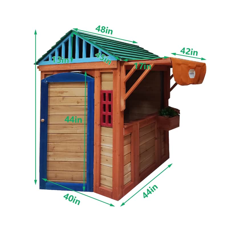 Eco-friendly Outdoor Wooden 4-in-1 Game House for kids garden playhouse,different games on every surface,61.4"Lx45.98"Wx64.17"H