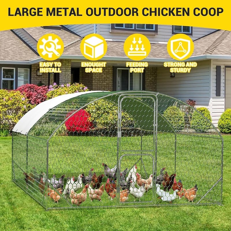 Metal Chicken Coop with Cover Large Walk-in Chicken Runs with ribs
