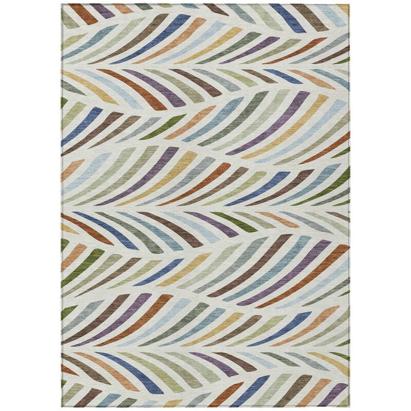 Machine Washable Indoor/ Outdoor Modern Feather Chantille Rug