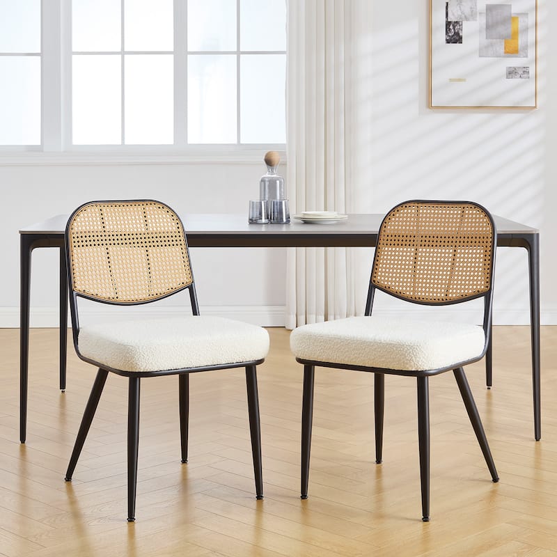 Upholstered Rattan Dining Chairs Set of 2 Side Chair - 33.86"H x 18.9"W x 22.83"D