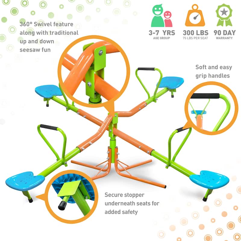 outdoor playground four seats seesaw for kids 360 degree rotating sturdy plastic seat seesaw for kids seesaw blue and green