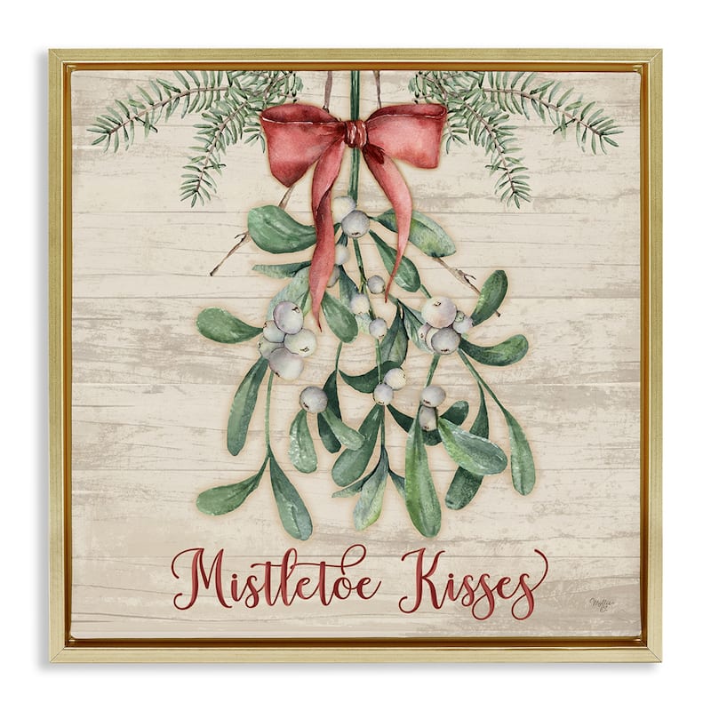 Stupell Rustic Mistletoe Kisses Framed Floater Canvas Wall Art Design By Mollie B. - 18 x 18 - Gold