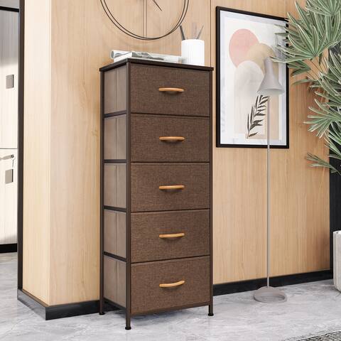 Contemporary 5-drawer Chest Vertical Storage Tower- Fabric Dresser