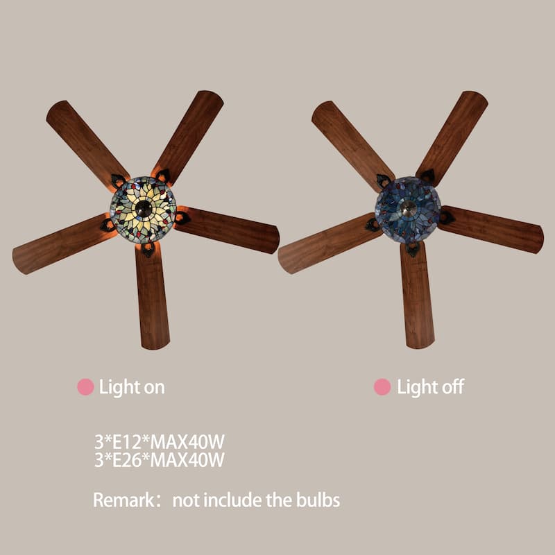 Barkol 5-Blade Lighted Ceiling Fan 2-Tier Tiffany Style Glass