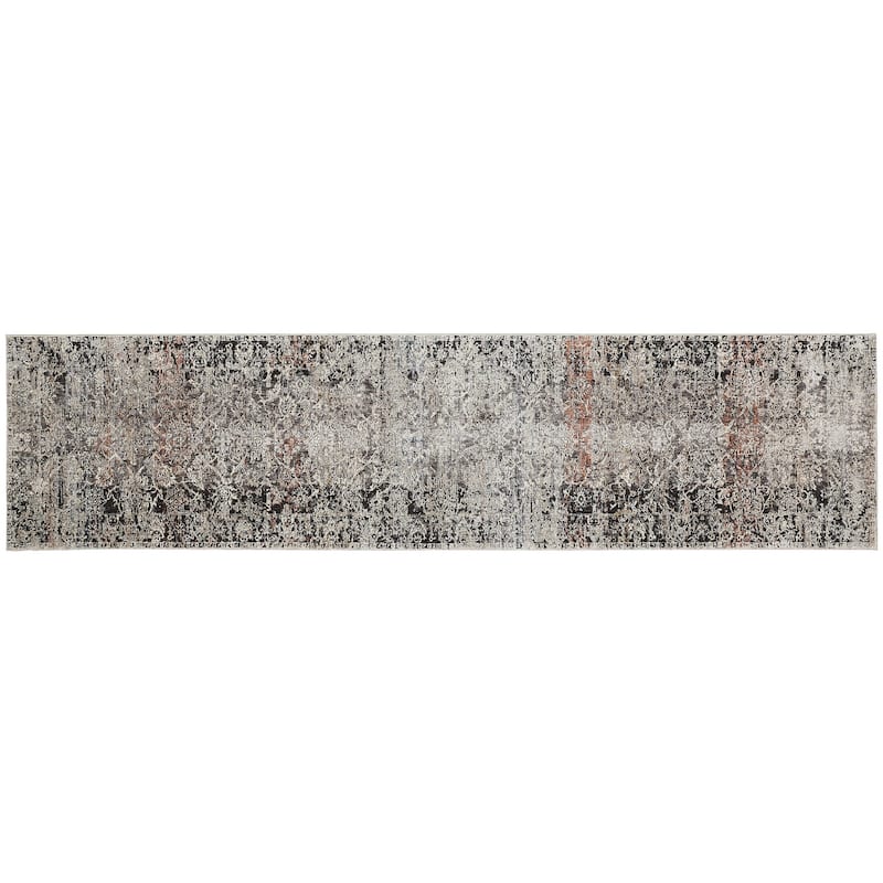 Grand Bazaar Ennis Machine Made Distressed Transitional Area Rug - 2'-6" x 10' - Rust Orange/Light Gray/Ink Blue