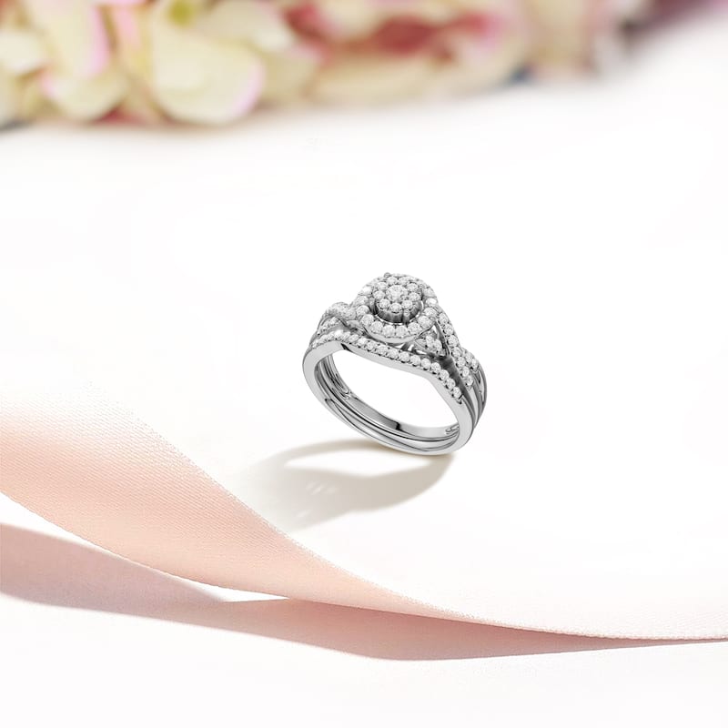 3/8Ct TDW Diamond Halo Twist Shank Bridal Set in 10K Gold for Women