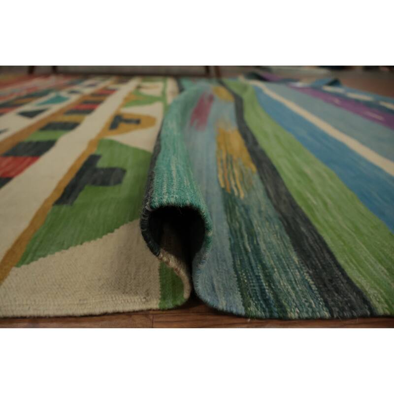 Hand Woven Oriental 100% Wool Carpet Southwestern Modern Multi-Colored Kilim Area Rug - 10' 0'' X 8' 2''