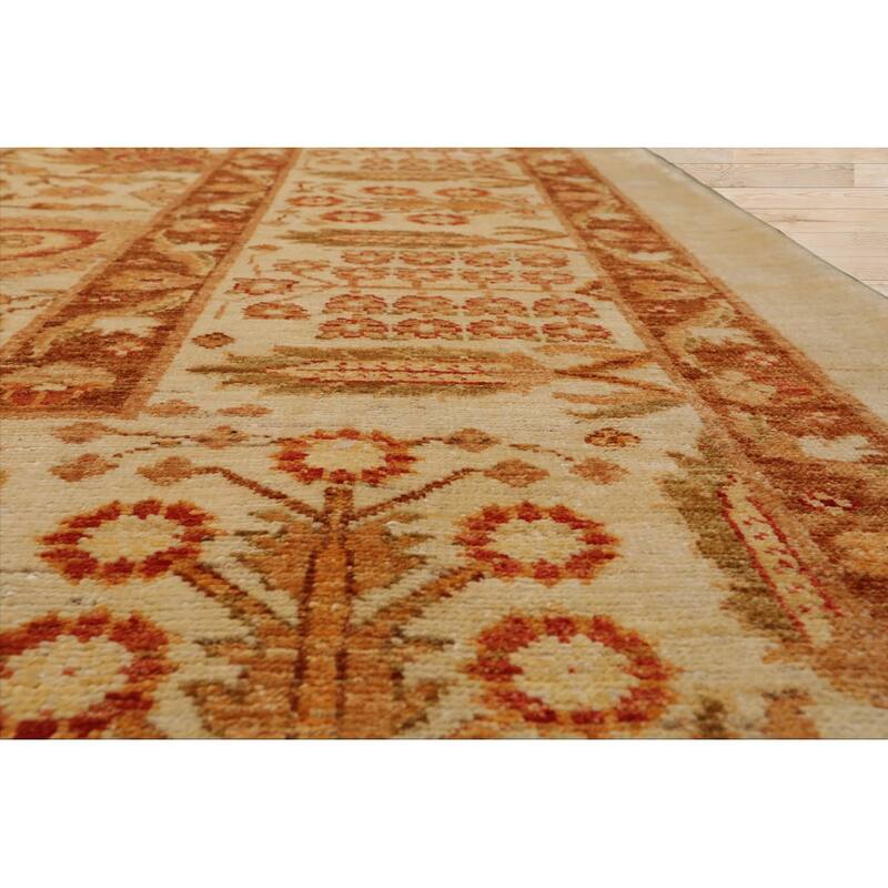 Hand Knotted Peshawar Ivory, Brown Wool Traditional Oriental Area Rug - 10' 4'' x 13' 7''