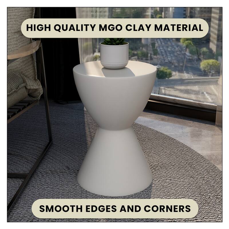 Loft 14-Inch Modern Round Accent Fiberstone Side Table for Indoor Outdoor Patio, Living Room, or Home Office