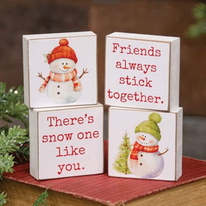 Snow One Like You Square Blocks with Snowman Designs - 4 Asstd. - 2” x 0.75” x 2”