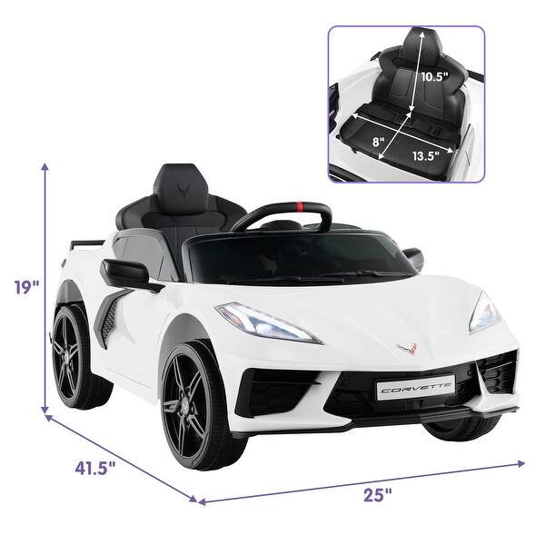 dimension image slide 5 of 6, 12V Chevrolet Corvette C8 Electric Kids Ride On Car with Remote Control Ages 3 and Up - 41.5" L x 25" W x 19" H