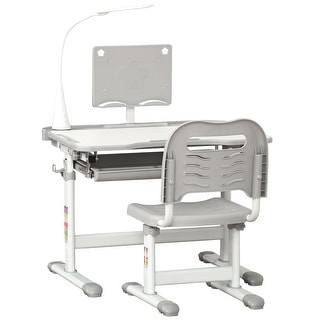 Kids Desk and Chair Set, School Study Desk with USB Light, Storage Drawer for Writing, Activities, Arts, or Crafts - Gray