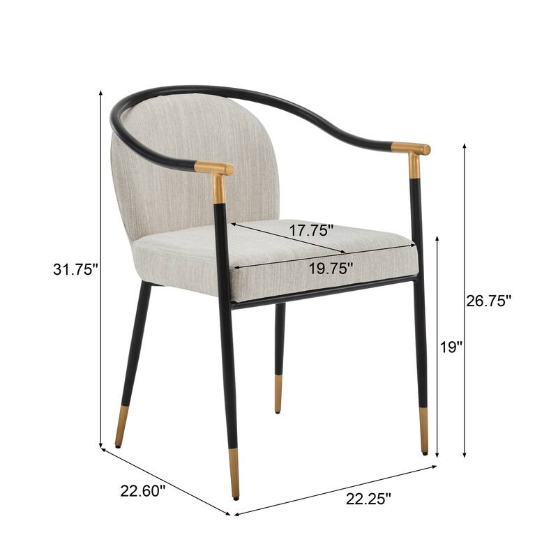 Roomfitters Modern Upholstered Dining Chair with Metal Frame, Elegant Curved Arm Design, Comfortable Accent Seating