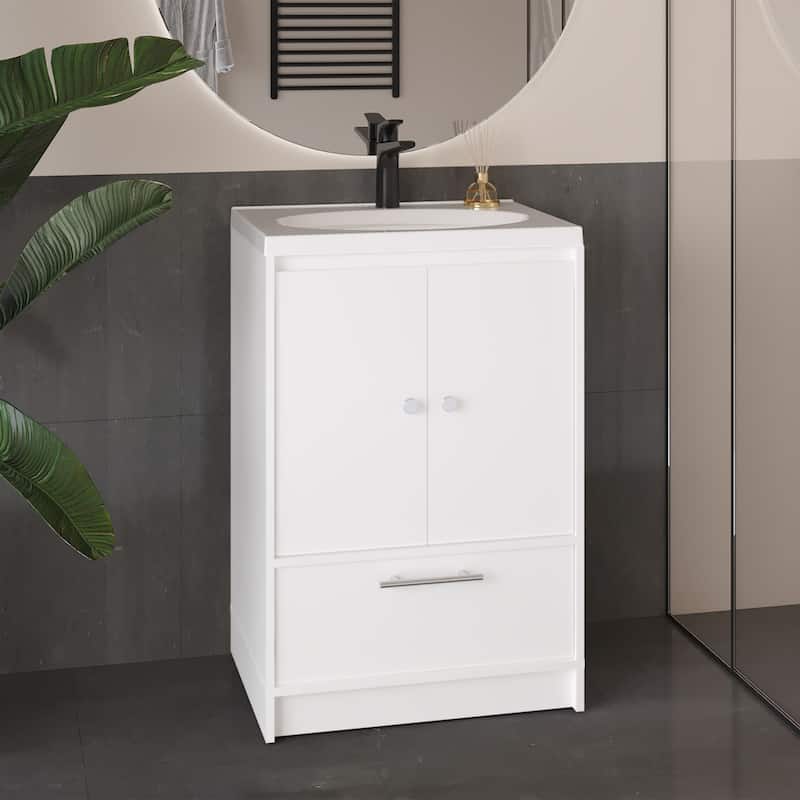 Bathroom Vanity with Two Doors, Two Drawers Madison, White - White