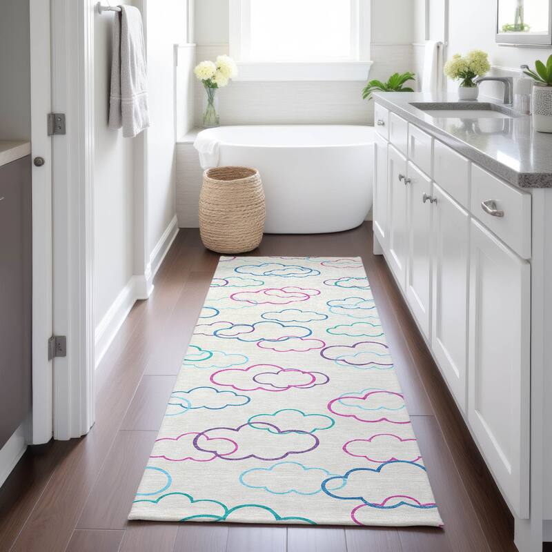 Machine Washable Indoor/ Outdoor Modern Clouds Chantille Rug