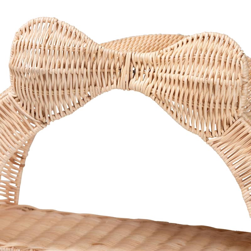 Creusa Natural Rattan Wall Shelf - 3-Tier Decorative Storage Rack with Arched Frame and Woven Bow Accent, Coastal Display Shelf