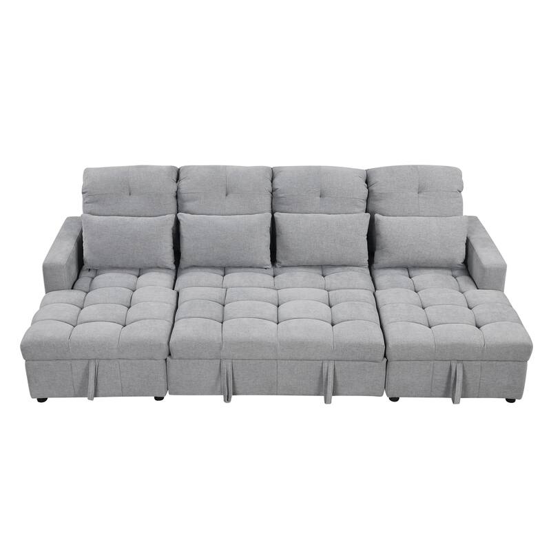 U-shaped Sofa Pull-out Sofa Bed, Modular Sectional Sofa with 2 Storage Chaise Lounges and 2 USB Ports for Living Room