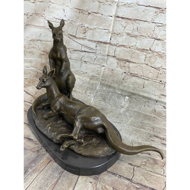 Imitative Kangaroo Wallaby Australia Mother Joey Bronze Marble Statue Australian Art Decor