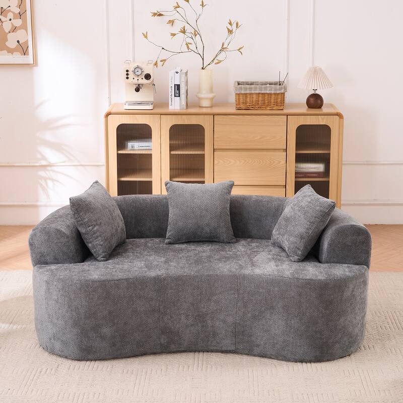 GDFStudio - Modern Crescent-Shaped Chenille 79" 3-Seater Sofa - Gray