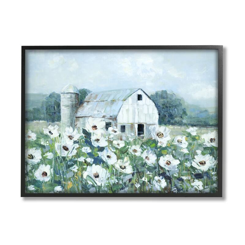 Stupell Rural Anemone Flower Meadow White Farmland Barn Framed Wall Art, Design by Sally Swatland - 20 x 16 - Black