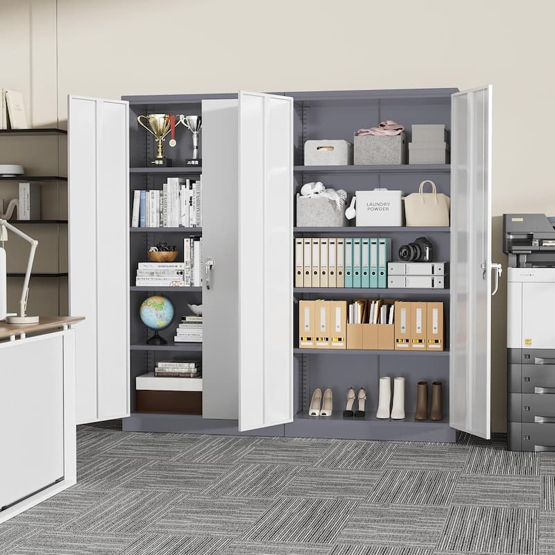 Tall Metal Locker Garage Storage Cabinet with Locking Doors and Adjustable Shelves for Office, Garage, Home, Pantry