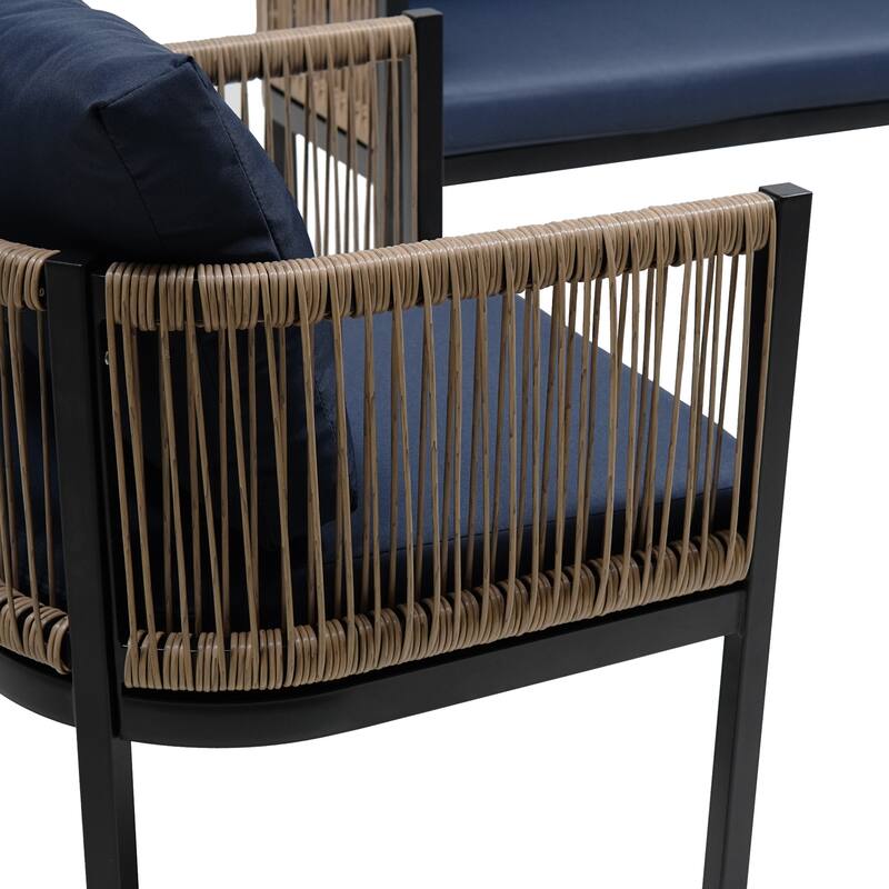 4-Piece Outdoor Patio Iron Conversation Sofa Set with Tempered Glass Coffee Table