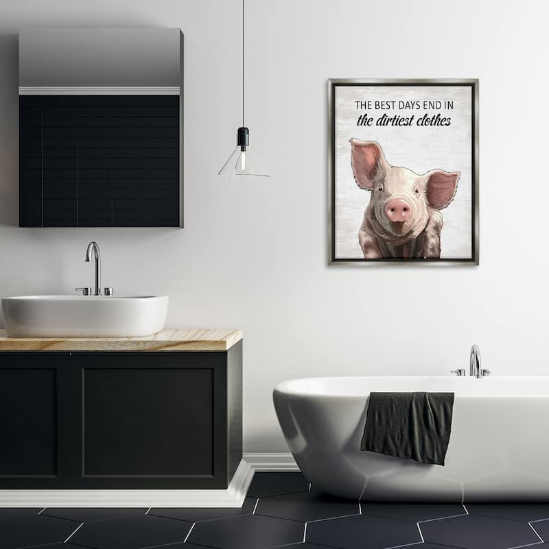 Stupell Best Days & Dirtiest Clothes Pig Framed Floater Canvas Wall Art Design By Lettered and Lined