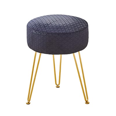 Modern Velvet Ottoman Footstool with Cushioned Seat and Metal Frame for Bedroom or Living Room - 13”L x 13”W x 17”H