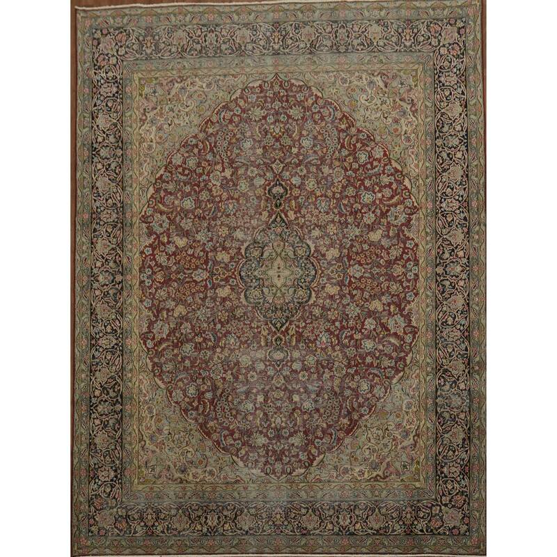 Hand Knotted Oriental 100% Wool Carpet Traditional Floral Red Kerman Area Rug - 12' 10'' X 9' 7''