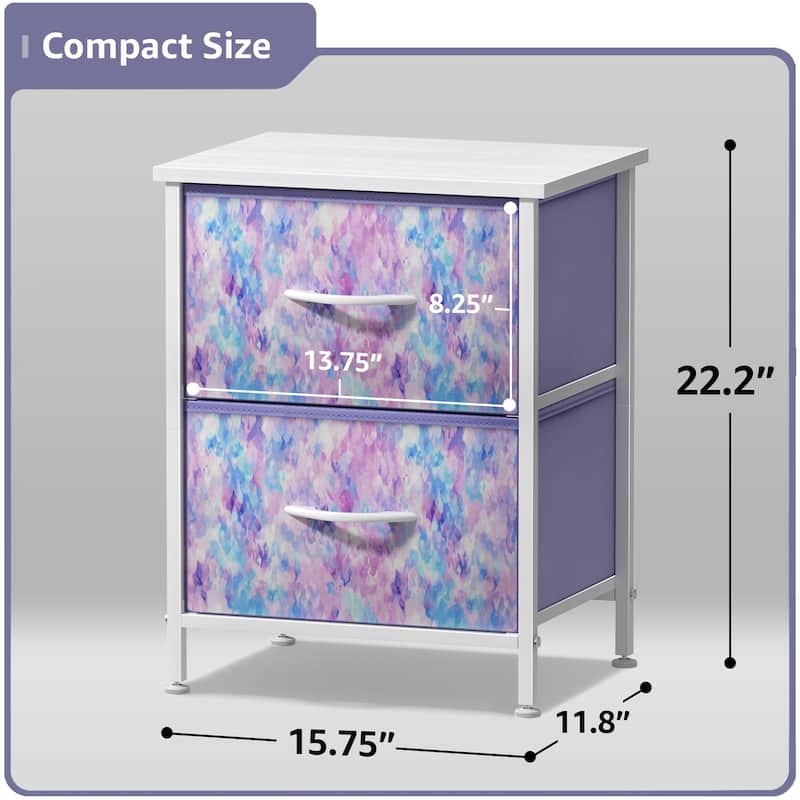 Sorbus Nightstand with 2 Drawers - Steel Frame, Wood Top & Easy Pull Fabric Bins (2 Pack)