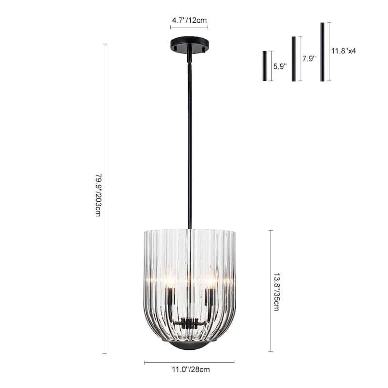 3-Light Midcentury Gradient Striped Wineglass-shape Pendant - 11.0 in