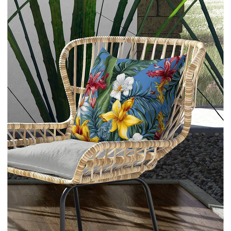 Rainforest Reverie Indoor/Outdoor Reversible Throw Pillow Blue and Multi