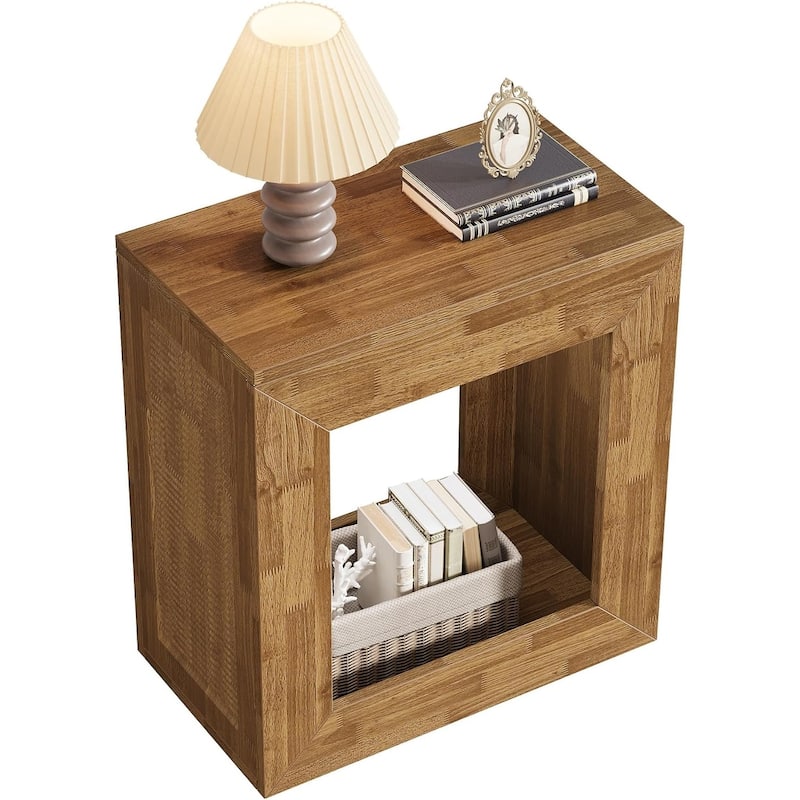 2-Tier End Table, Side Table with Sturdy Base, Square Bedside Table Nightstand