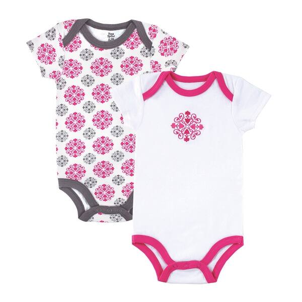slide 1 of 1, Yoga Sprout Baby Girl Cotton Bodysuits 2pk, Pink Medallion 0-3 Months - Pink Medallion