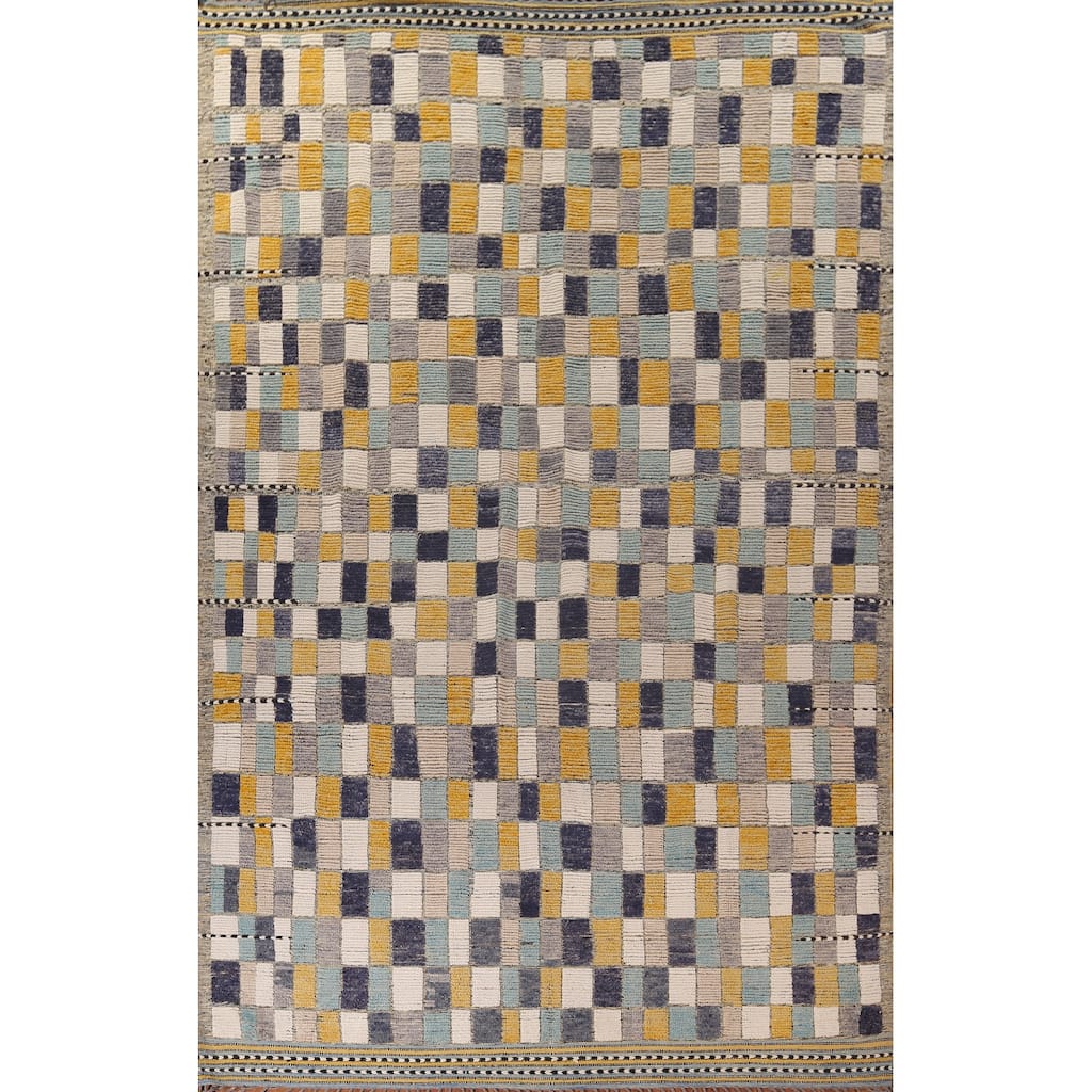 All-Over Checkered Moroccan Large Modern Area Rug Handmade Wool Carpet - 9'9"x 15'1"