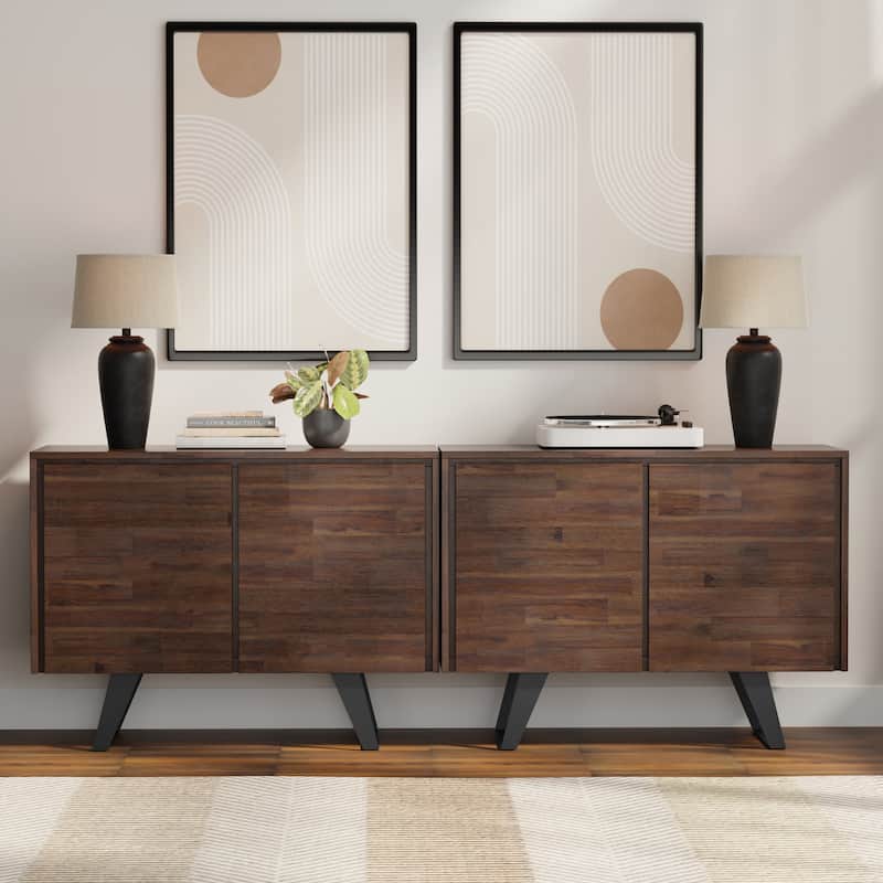 WYNDENHALL Mitchell Solid Acacia 40 inch Storage Cabinet in Distressed Charcoal Brown (Set of 2)