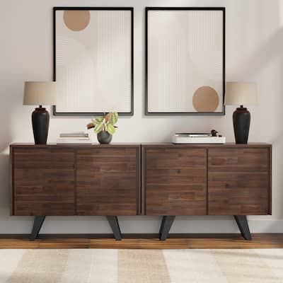 WYNDENHALL Mitchell Solid Acacia 40 inch Storage Cabinet in Distressed Charcoal Brown (Set of 2)