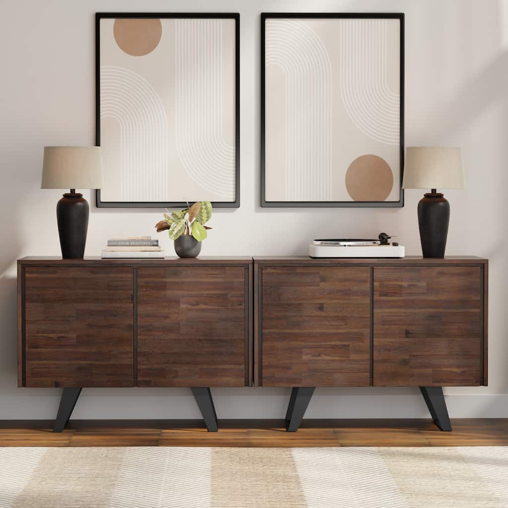 WYNDENHALL Mitchell Solid Acacia 40 inch Storage Cabinet in Distressed Charcoal Brown (Set of 2)