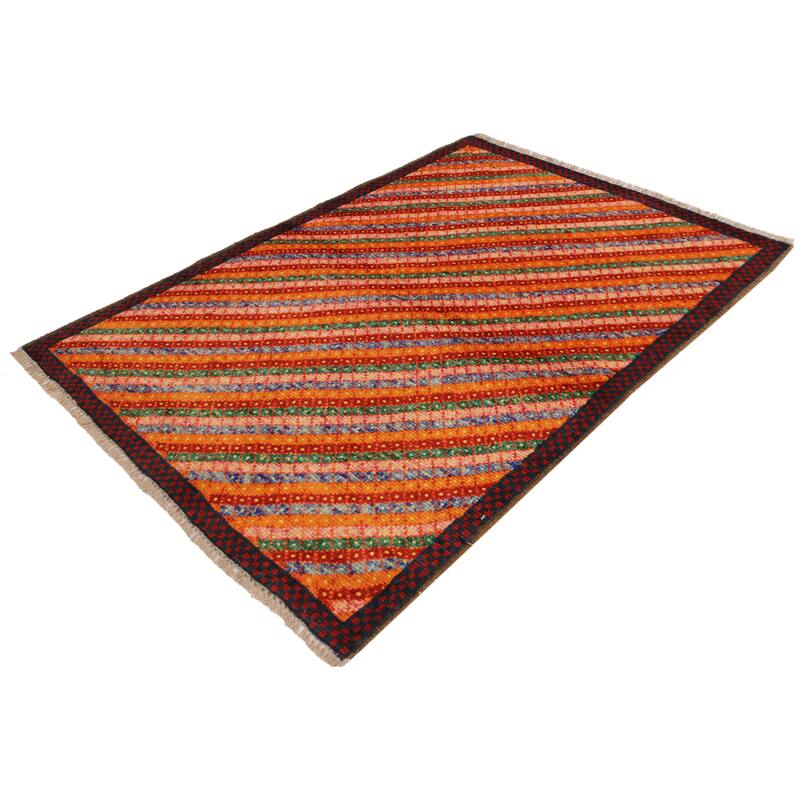 Modern Balochi Charles Orange/Red Hand Knotted Wool Rug - 3'2'' x 4'10''