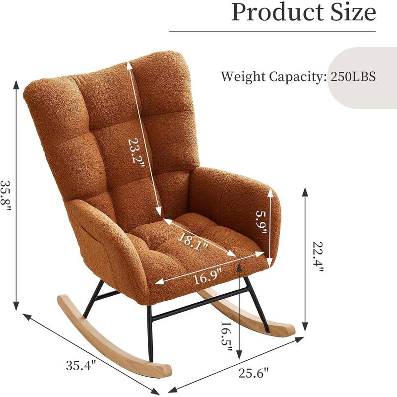 Modern Teddy Rocking Chair for Nursery, Upholstered Glider with High Back