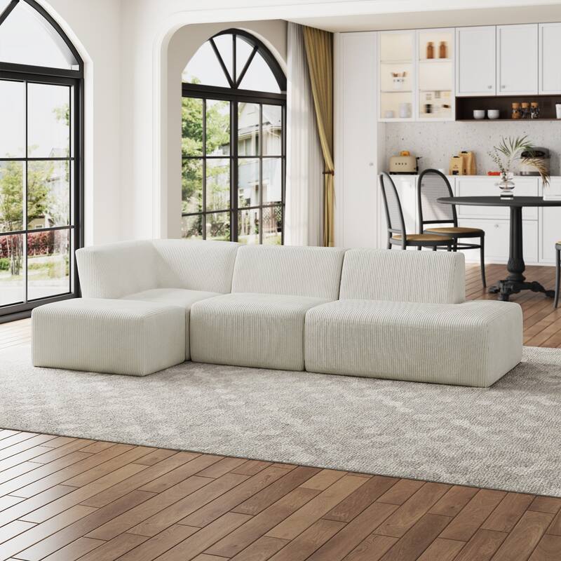Oversized Corduroy Modular Sectional Fabric Sofa - BEIGE/SIDE CHAIR&ARMCHAIR&OTTOMAN&ARMLESS
