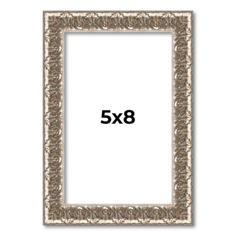 5x8 Frame Silver Versailles Ornate Solid Wood Picture Frame | 1 Inch