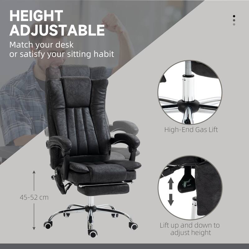 Microfiber Office Chair, High Back Computer Chair with 6 Point Massage, Heat, Adjustable Height and Retractable Footrest