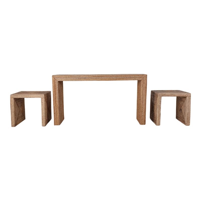 Handcrafted Woven Console Table with Side Tables - 55", Brown & Tan - 55.0"