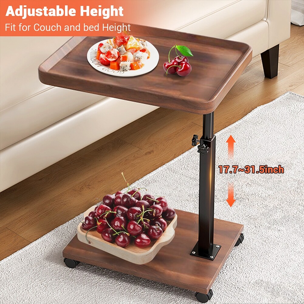 End Table, C Table Adjustable Height 360° Swivel TV Tray Table, Couch Tables Side Tables With Wheels, Rotatable Table