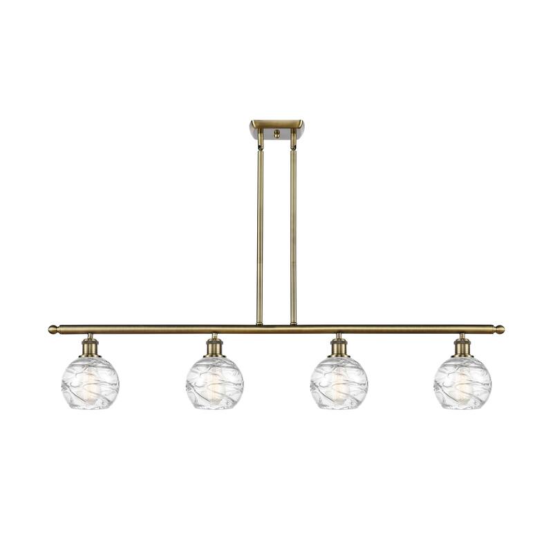 Innovations Lighting Ballston Athens Deco Swirl - 4 Light 46" Stem Hung Island Light - Antique Brass/Clear Deco Swirl