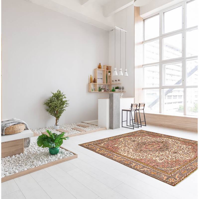 ECARPETGALLERY Hand-knotted Melis Vintage Cream Wool Rug - 6'1 x 9'5