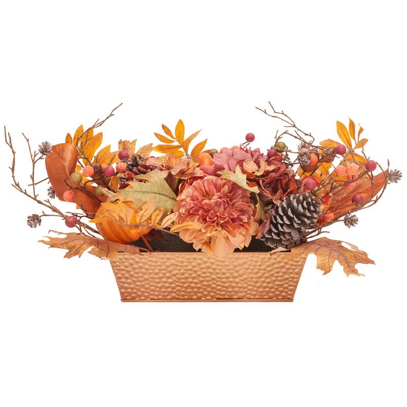 SAFAVIEH Fira Faux 25 Inch Peony & Pumpkin Potted Arrangement - 25" W x 13" D x 13" H - 25Wx13Dx13H