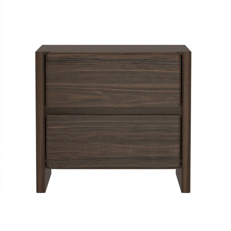 Modern Nightstand with 2 Drawers Wood Grain Texture Minimalist Design - Walnut Brown