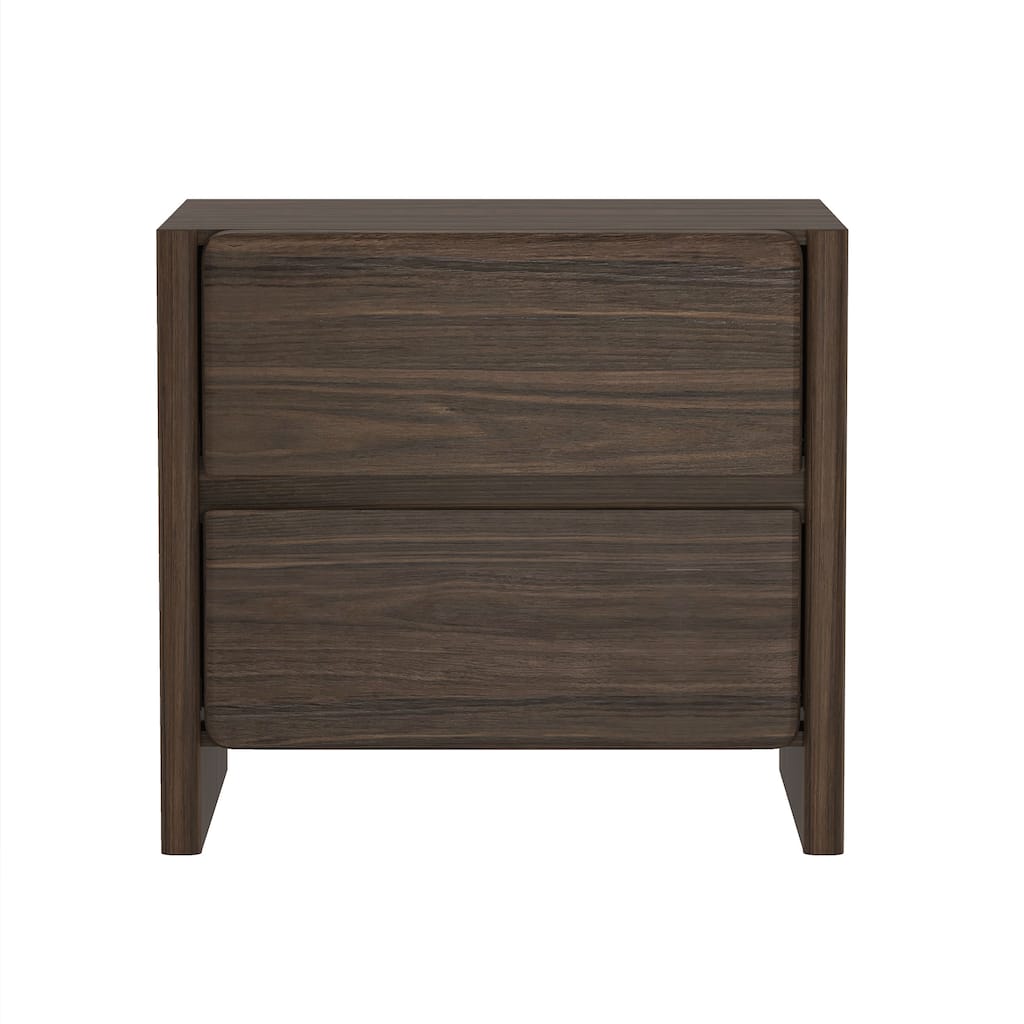Walnut Brown Nightstand with 2 Drawers, Minimalist Design for Bedroom